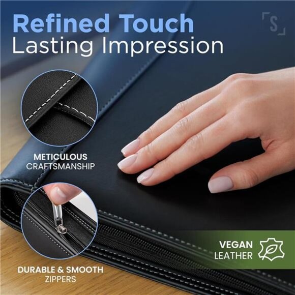 Zipper Padfolio Portfolio Binder Organizer Leather Portfolio for Documents - Picture 3 of 7